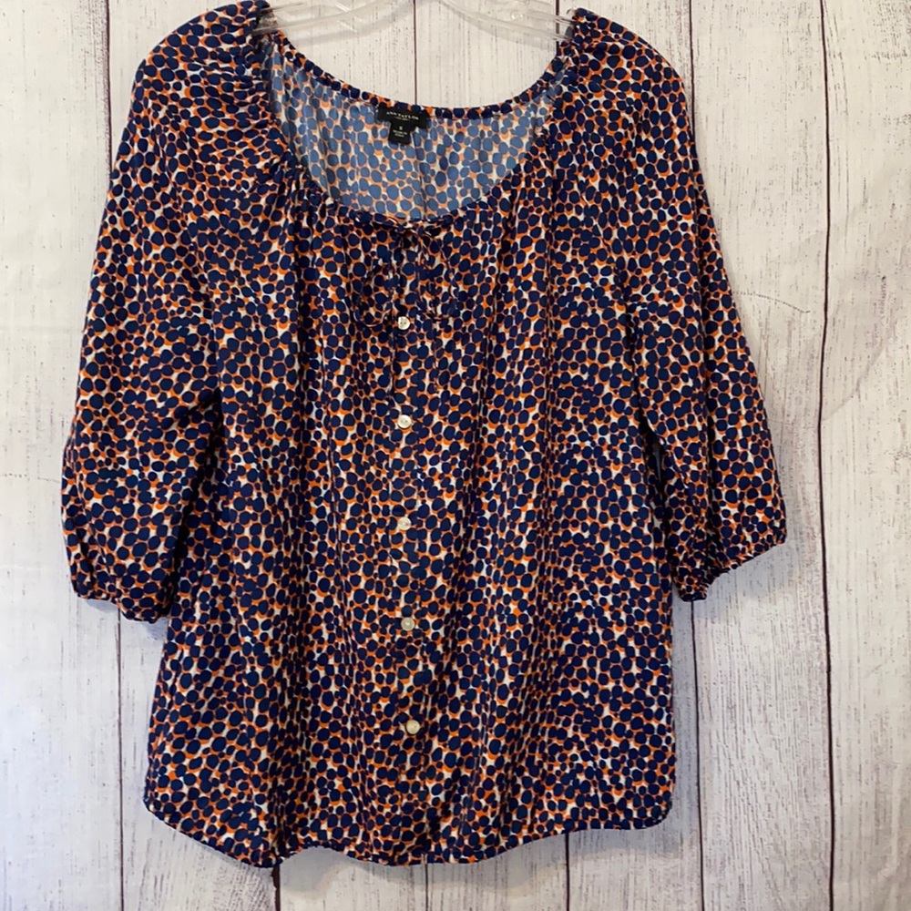 Ann Taylor blue orange and white top size small